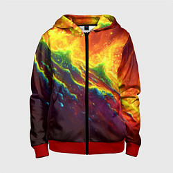 Толстовка на молнии детская Абстрактные волны с огнем, цвет: 3D-красный
