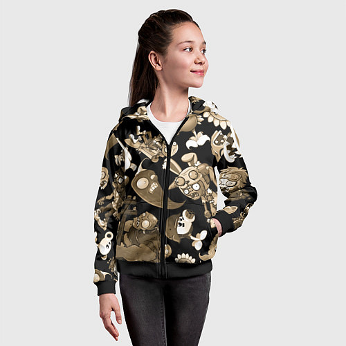 Детская толстовка на молнии Растения против зомби в бежевом цвете / 3D-Черный – фото 4