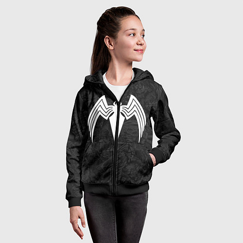 Детская толстовка на молнии Знак венома с текстурой симбиота / 3D-Черный – фото 4