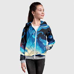 Толстовка на молнии детская Бело-синее пламя из абстрактных красок, цвет: 3D-меланж — фото 2