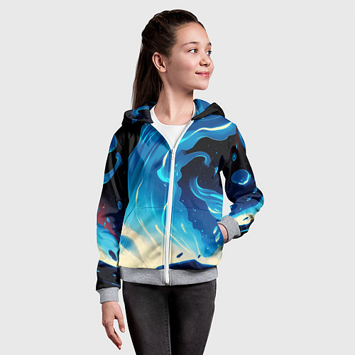 Детская толстовка на молнии Бело-синее пламя из абстрактных красок / 3D-Меланж – фото 4