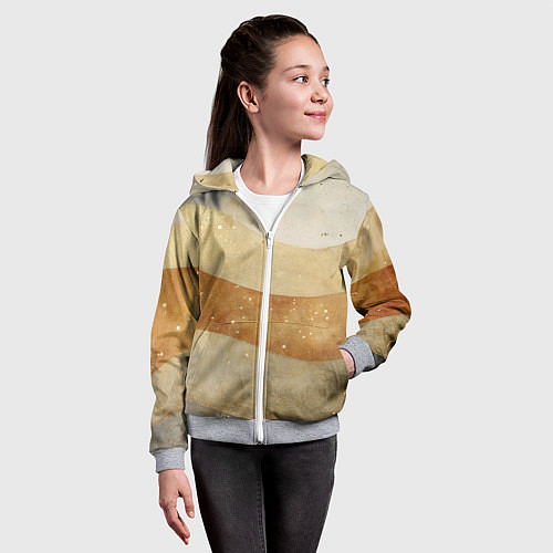 Детская толстовка на молнии Бежево-золотые полосы с блестками / 3D-Меланж – фото 4
