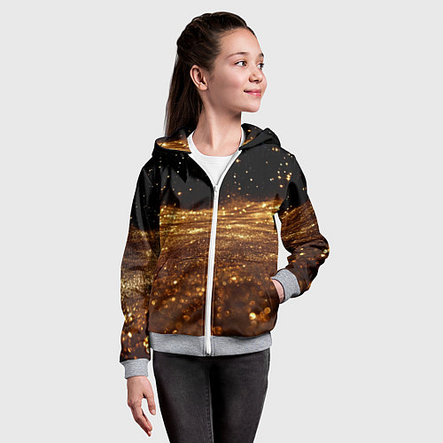 Детская толстовка на молнии Золотистые крупицы на черном / 3D-Меланж – фото 4