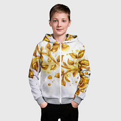 Толстовка на молнии детская Золотые листья на белом, цвет: 3D-меланж — фото 2