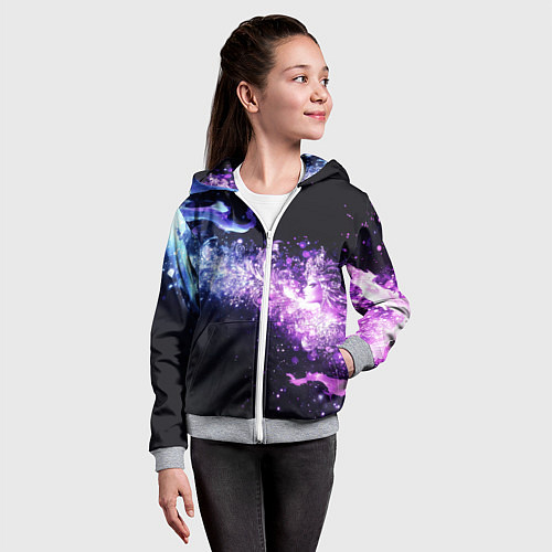 Детская толстовка на молнии Фиолетово-синяя абстрактная волна / 3D-Меланж – фото 4