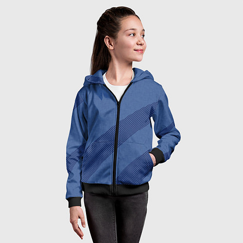 Детская толстовка на молнии Синий текстурный с полосой / 3D-Черный – фото 4