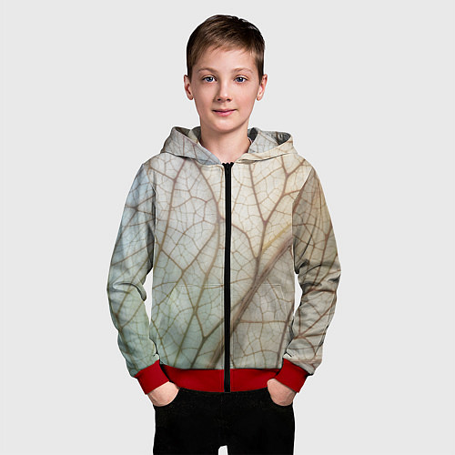 Детская толстовка на молнии Прожилки листика / 3D-Красный – фото 3