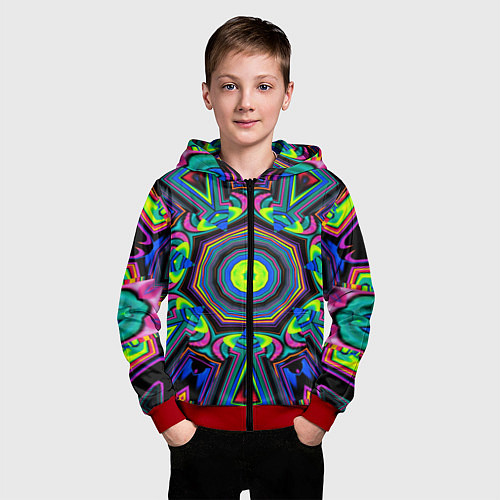 Детская толстовка на молнии Оптический узор неоновые краски / 3D-Красный – фото 3