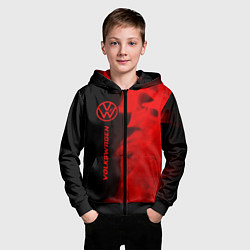 Толстовка на молнии детская Volkswagen - red gradient по-вертикали, цвет: 3D-черный — фото 2