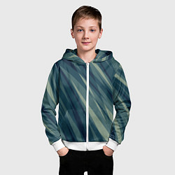 Толстовка на молнии детская Зеленовато-синий полосы, цвет: 3D-белый — фото 2