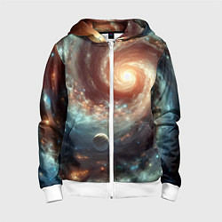 Толстовка на молнии детская Далёкая неоновая галактика - нейросеть, цвет: 3D-белый