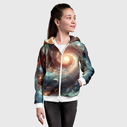 Толстовка на молнии детская Далёкая неоновая галактика - нейросеть, цвет: 3D-белый — фото 2