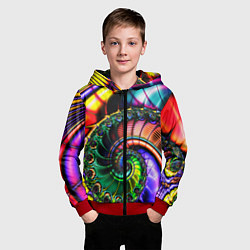 Толстовка на молнии детская Фрактальный узор неоновый, цвет: 3D-красный — фото 2