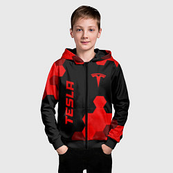 Толстовка на молнии детская Tesla - red gradient вертикально, цвет: 3D-черный — фото 2