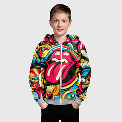 Толстовка на молнии детская Rolling Stones logo - pop art pattern, цвет: 3D-меланж — фото 2