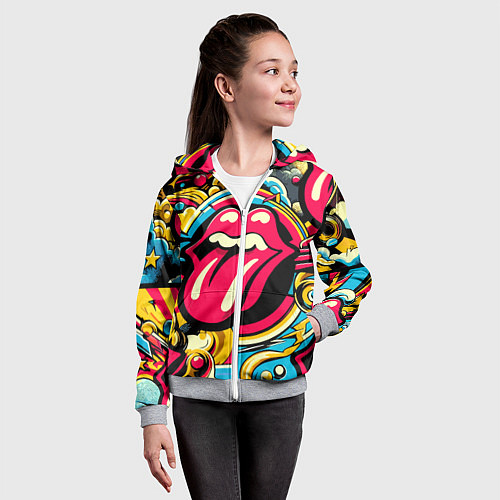 Детская толстовка на молнии Rolling Stones logo - pop art pattern / 3D-Меланж – фото 4