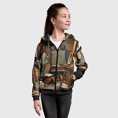 Детская толстовка на молнии Мастерская художника / 3D-Черный – фото 4