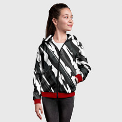 Толстовка на молнии детская Разводы белым на черном, цвет: 3D-красный — фото 2