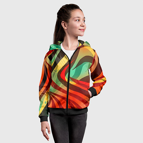 Детская толстовка на молнии Жаркая полосатая абстракция / 3D-Черный – фото 4