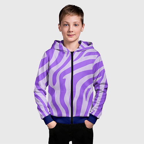 Детская толстовка на молнии Лавандовый тигровый паттерн / 3D-Синий – фото 3