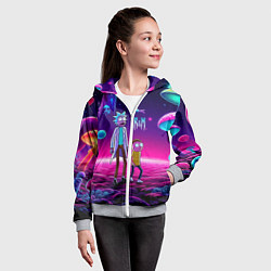 Толстовка на молнии детская Морти и Рик на планете неоновых сказочных грибов, цвет: 3D-меланж — фото 2
