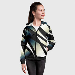 Толстовка на молнии детская Чёрно-белый с синим затемнением полосы, цвет: 3D-черный — фото 2