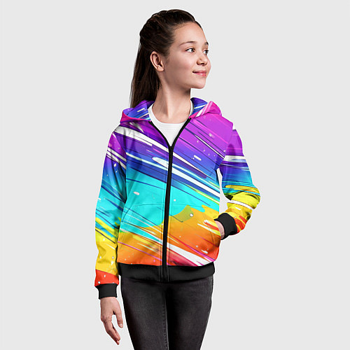 Детская толстовка на молнии Радужные брызги краски текстура / 3D-Черный – фото 4