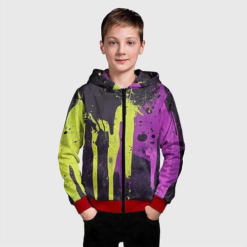Детская толстовка на молнии Желтая и фиолетовая краска на черном / 3D-Красный – фото 3