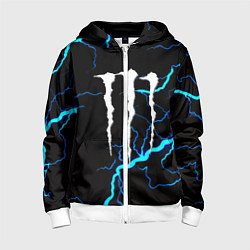 Толстовка на молнии детская Monster energy неоновые молнии, цвет: 3D-белый