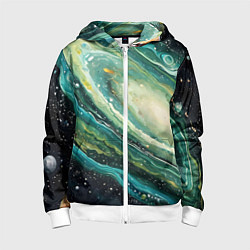 Толстовка на молнии детская Зеленая вселенная, цвет: 3D-белый