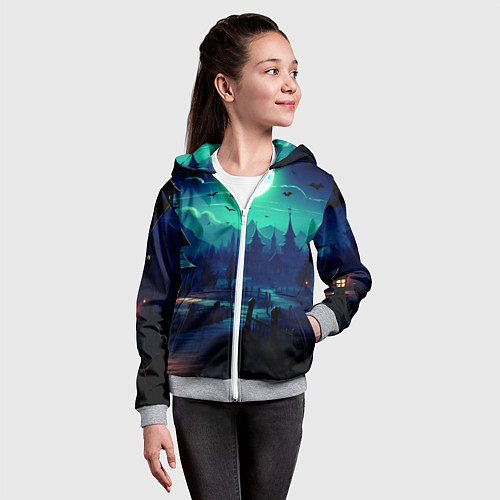 Детская толстовка на молнии Day of the Dead - Хэллоуин / 3D-Меланж – фото 4