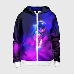 Толстовка на молнии детская Космонавт среди облаков, цвет: 3D-белый