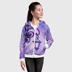 Толстовка на молнии детская Уличный фиолетовый фонарь, цвет: 3D-белый — фото 2