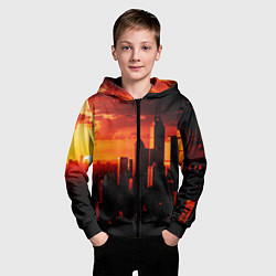 Толстовка на молнии детская Стилизованный город оранжевый закат, цвет: 3D-черный — фото 2