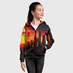 Толстовка на молнии детская Стилизованный город оранжевый закат, цвет: 3D-черный — фото 2