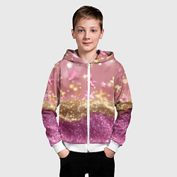 Толстовка на молнии детская Розовые и золотые звездочки с блестками, цвет: 3D-белый — фото 2