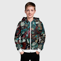 Толстовка на молнии детская Чёрный с абстрактными полосами, цвет: 3D-белый — фото 2