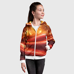 Толстовка на молнии детская Красная волнистая текстура с блеском, цвет: 3D-белый — фото 2