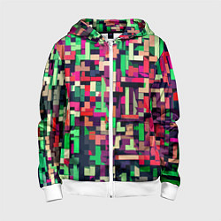 Толстовка на молнии детская Зелёно-розовый геометричные фигуры, цвет: 3D-белый