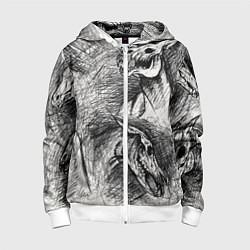 Толстовка на молнии детская Черепа лошадей, цвет: 3D-белый