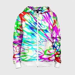 Толстовка на молнии детская Неоновые краски текстура неон, цвет: 3D-белый