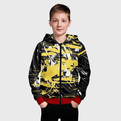 Детская толстовка на молнии Желтая краска на черном / 3D-Красный – фото 3