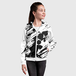 Толстовка на молнии детская Брызги и штрихи черной краски, цвет: 3D-белый — фото 2