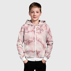 Толстовка на молнии детская Розовая абстракция с мраморной текстурой и блеском, цвет: 3D-белый — фото 2