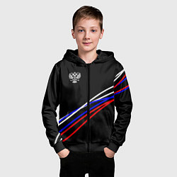 Толстовка на молнии детская Герб и полосы цветов флага на чёрном, цвет: 3D-черный — фото 2