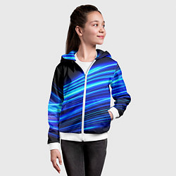 Толстовка на молнии детская Синие неоновые линии краски, цвет: 3D-белый — фото 2
