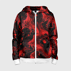 Толстовка на молнии детская Красно-черные разводы краски - абстрактный узор, цвет: 3D-белый