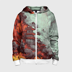 Толстовка на молнии детская Башня в облаках, цвет: 3D-белый