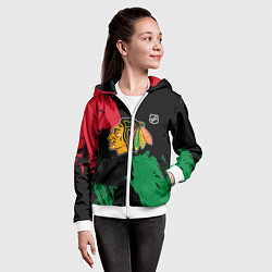 Толстовка на молнии детская Чикаго Блэкхокс - брызги красок, цвет: 3D-белый — фото 2