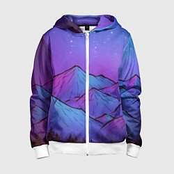 Толстовка на молнии детская Горы под звездным небом, цвет: 3D-белый